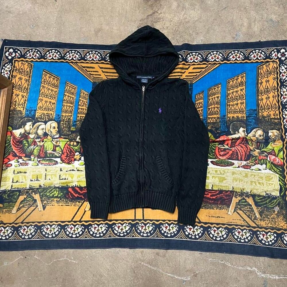 Polo Ralph Lauren cable knit sweater hoodie Women's Size small preppy casual zip